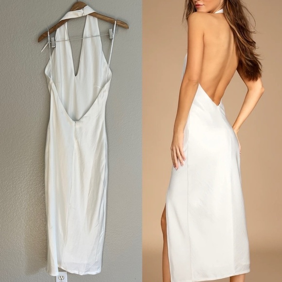 NWOT Beyond Classy White Satin Halter Midi Dress - Picture 2 of 5